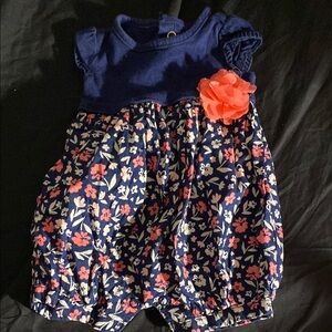Floral Baby Romper with Coral Accent